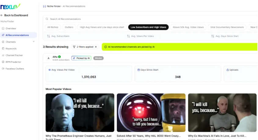 AI工具Nexlev分析了千万个频道，帮你找到 YouTube热门细分领域（方法未测试）